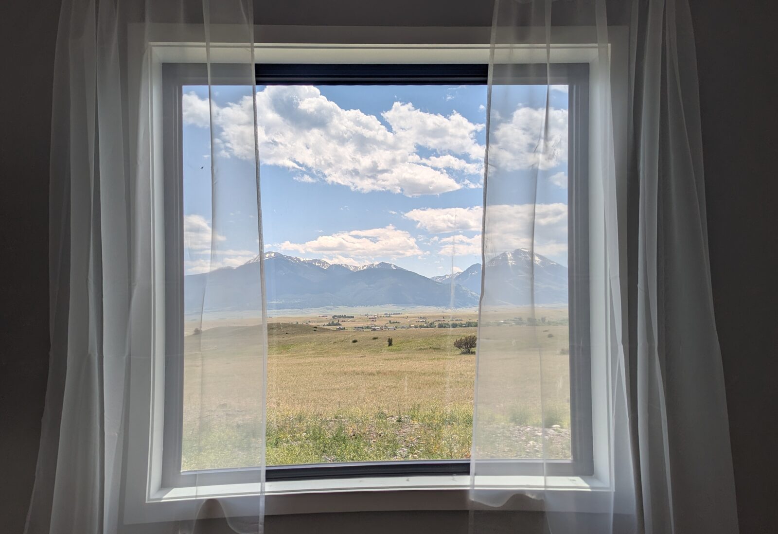 Mountain view through window