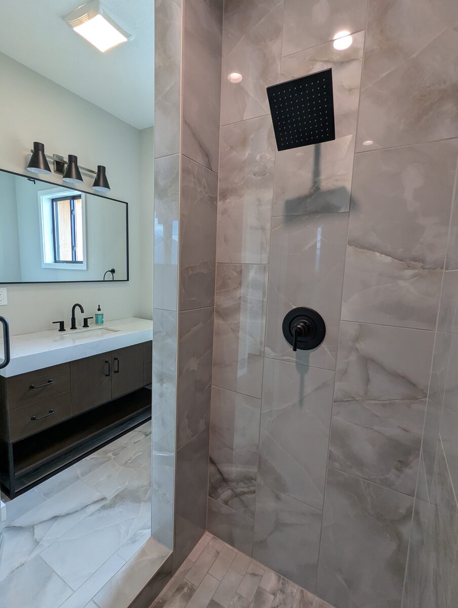 Cabin 14 marble bathroom